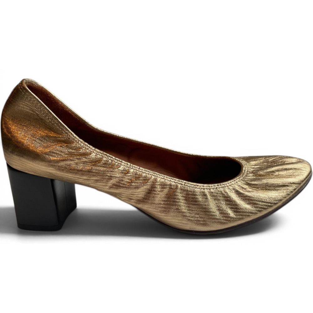 Lavin Paris Slip On Block Heels Scrunch Ballet Gold Metallic Pump US 8 EU 39